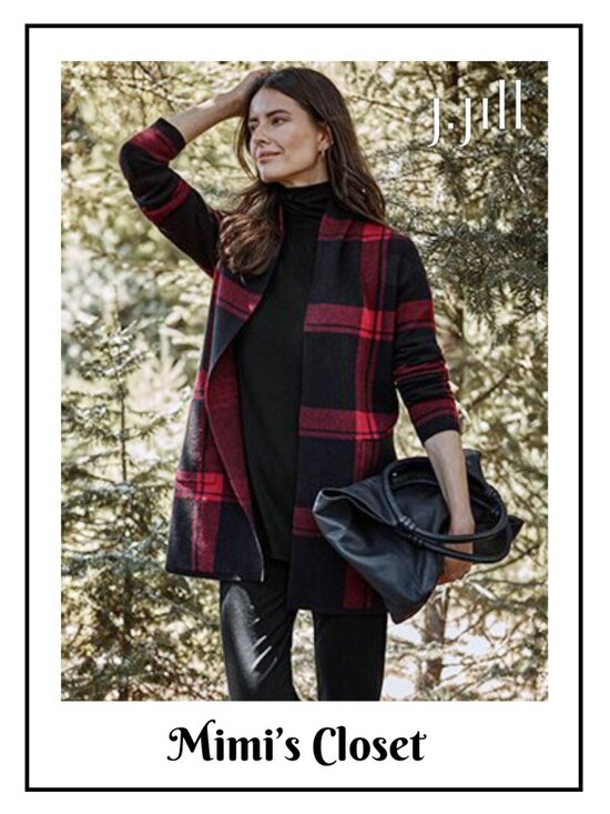 J. Jill Sweaters - J.Jill Red & Black Buffalo Plaid Open Front Cardi - Size L